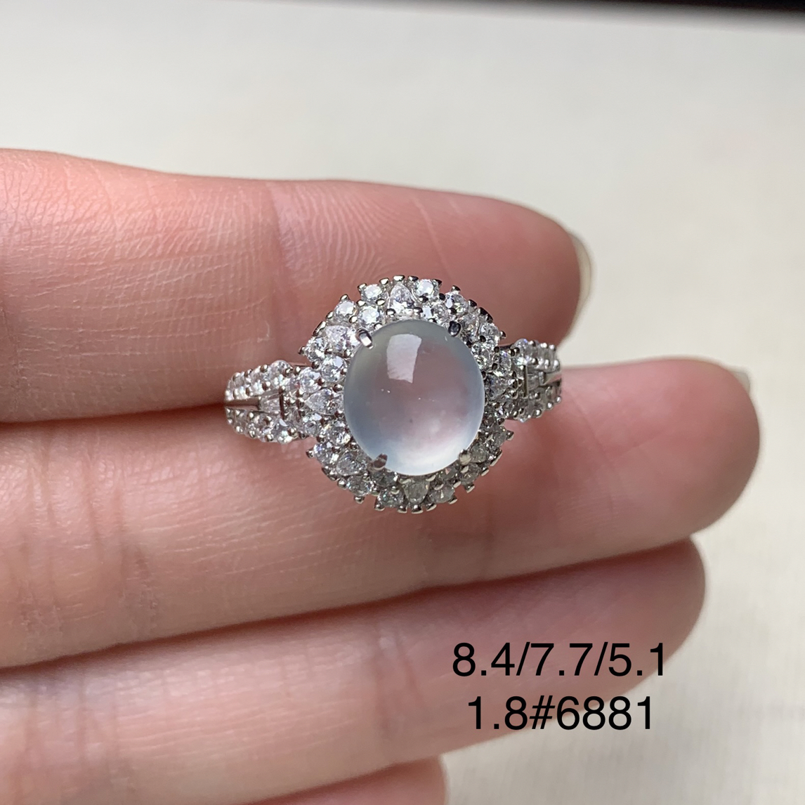 高冰银镶天然缅甸翡翠戒指#货号6881