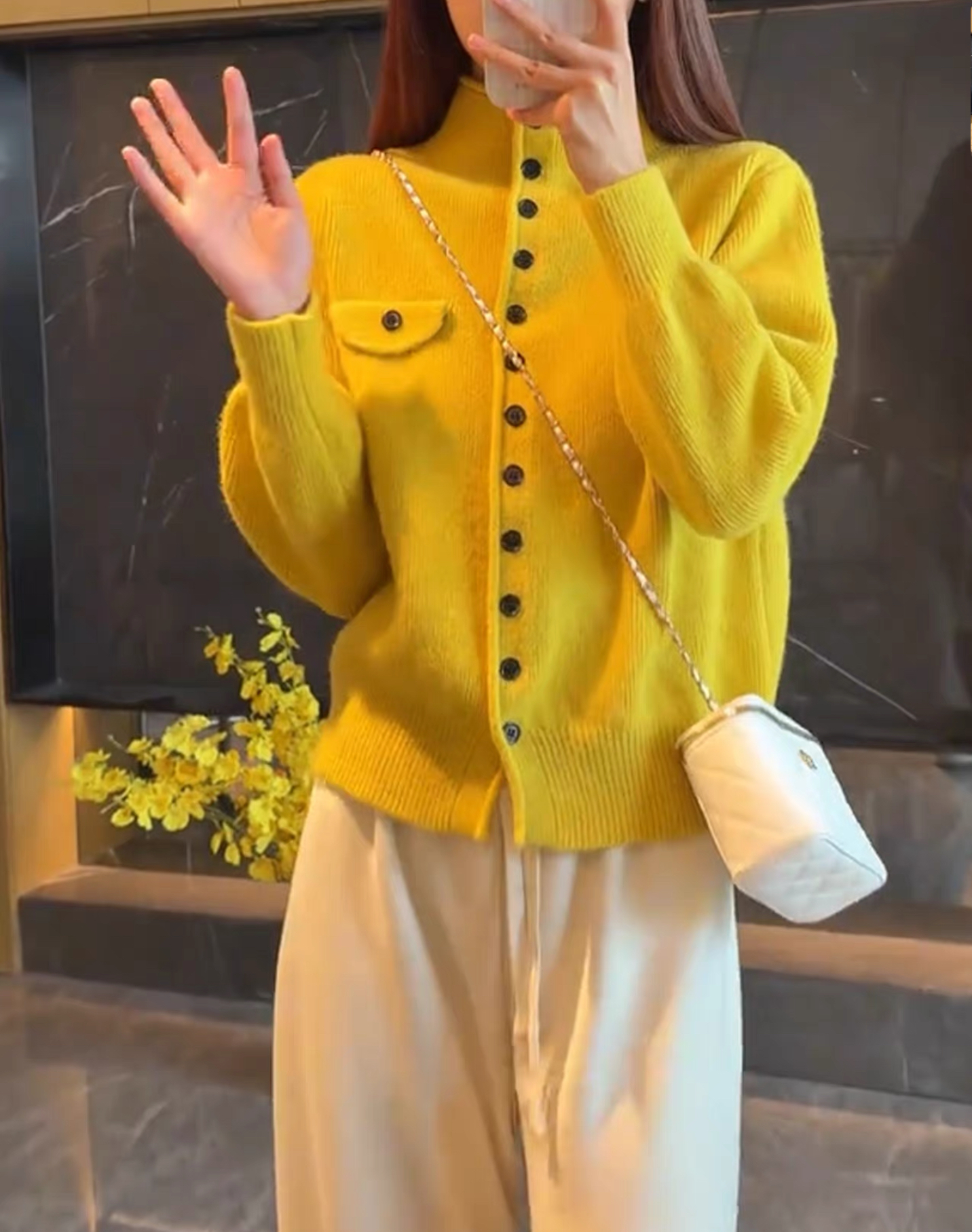 668-1201/50-603/1100 韩版慵懒风假口袋针织衫毛衣