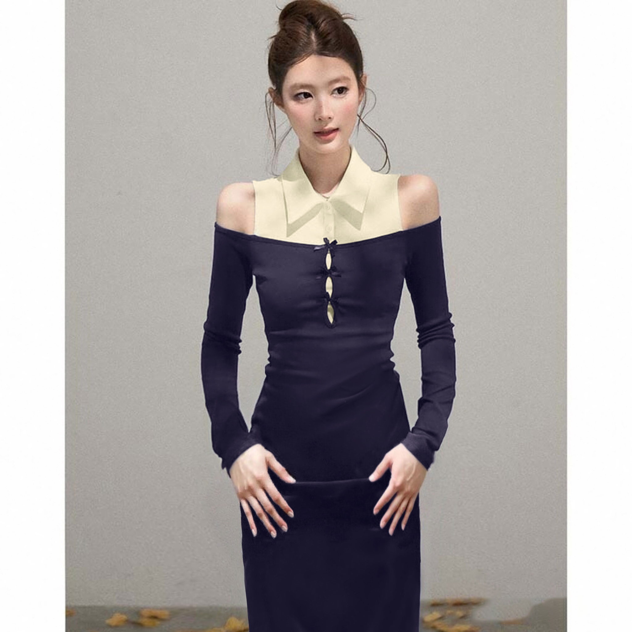 时尚百搭连衣裙女秋冬显瘦连衣裙子D4436