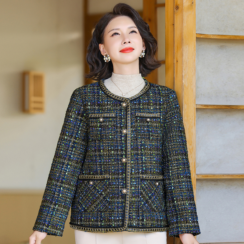 春秋新款小香风外套女中老年妈妈宽松百搭减龄圆领夹克减龄上衣