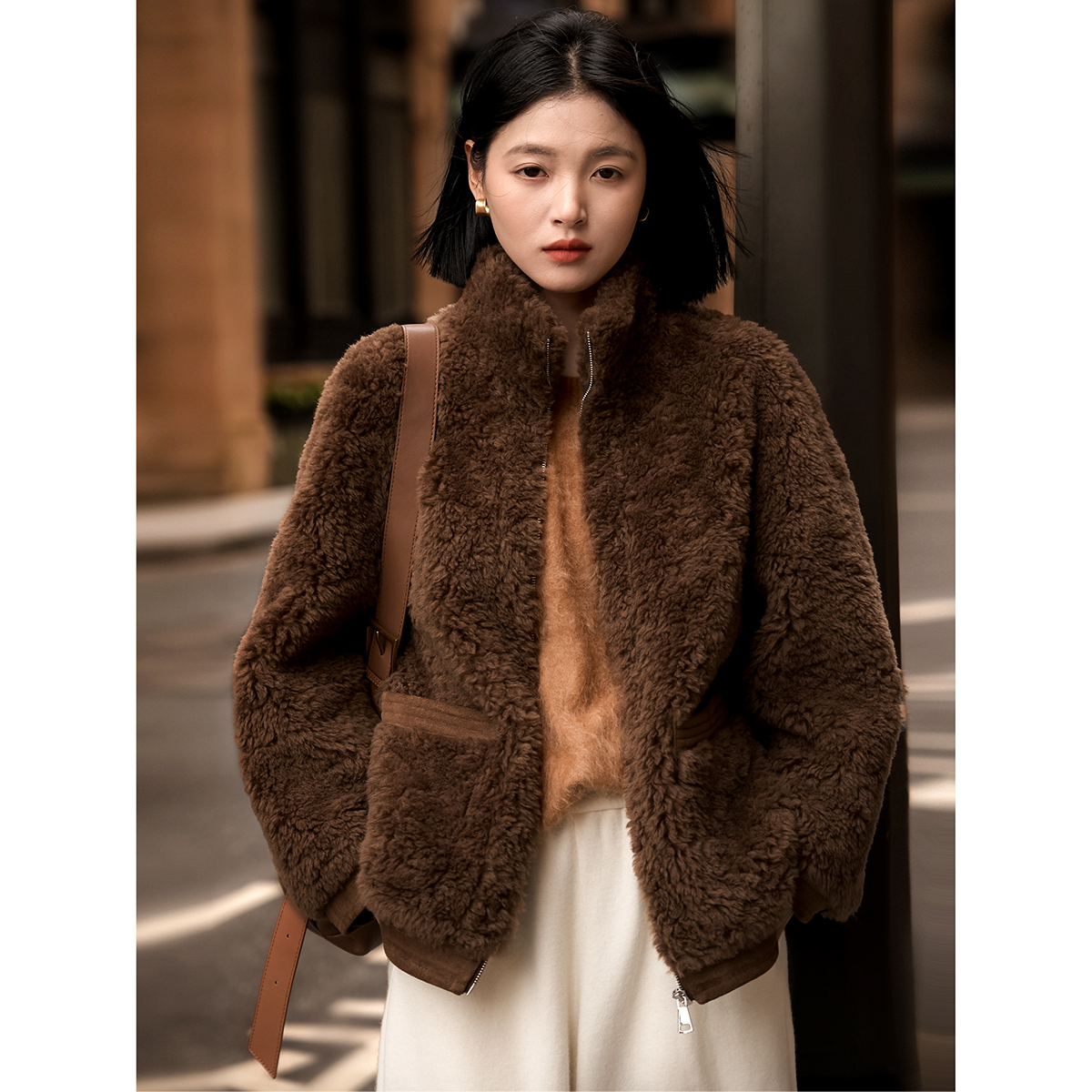 笑涵阁 【轻奢御寒 防风保暖】时尚洋娃娃羊毛颗粒外套KMD864050VG