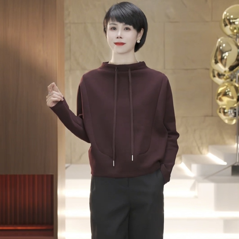 【渲渲推荐】ZY-6378A秋季休闲显瘦小立领加绒抽绳宽松卫衣