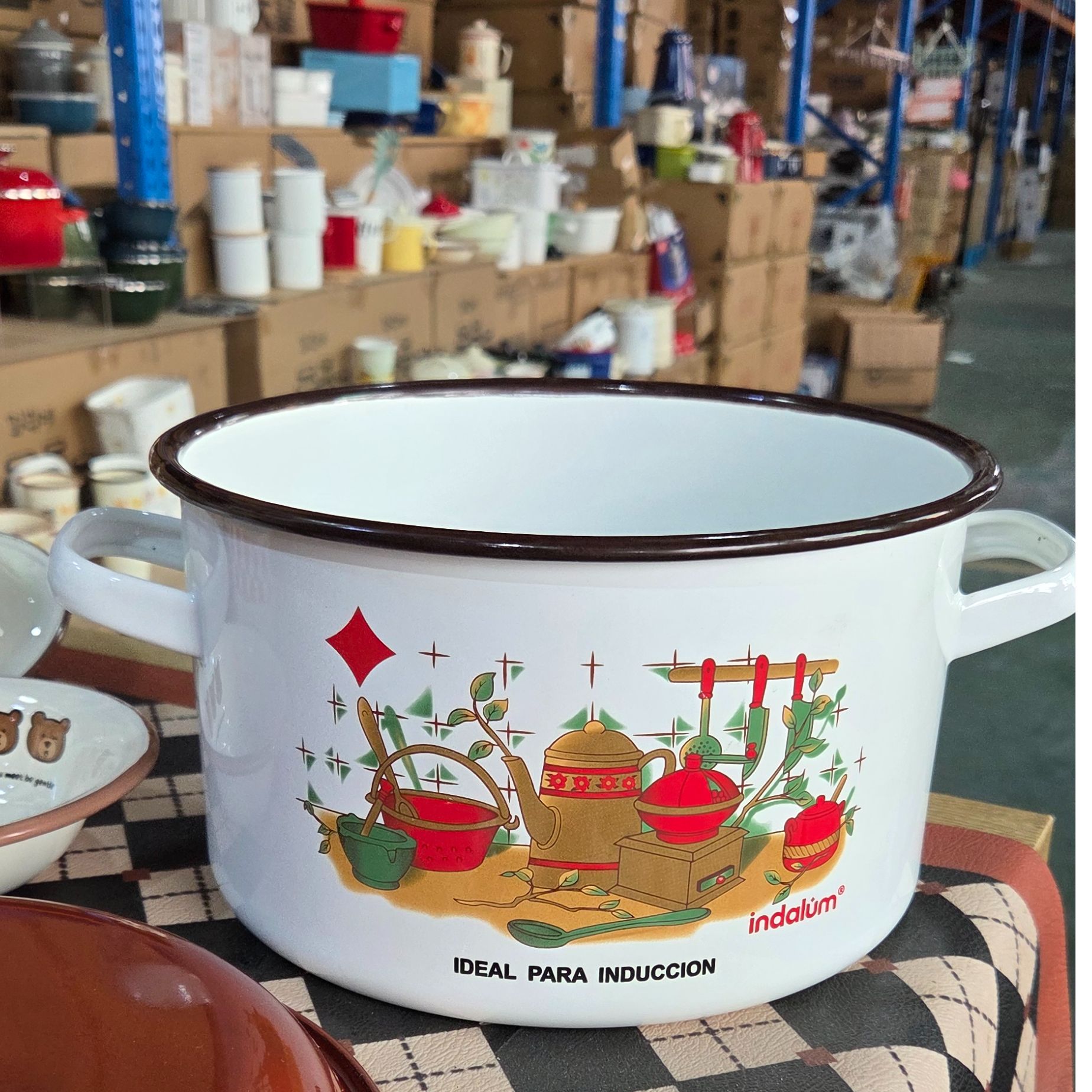 年末特惠indalum田园风巧克力色边24cm加高加深无盖汤锅
