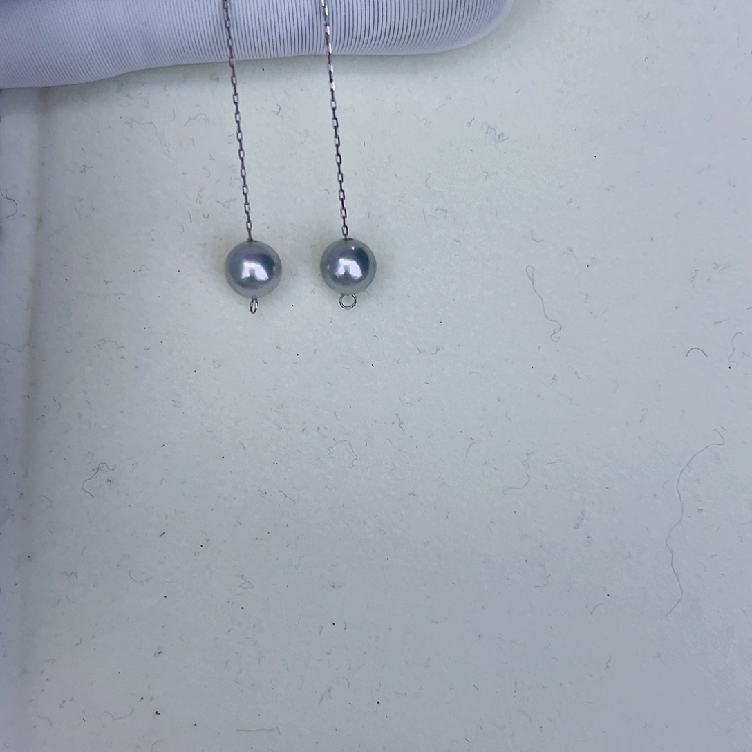 海水珍珠海水akoya真多麻色耳线7-8mm18K金镶嵌