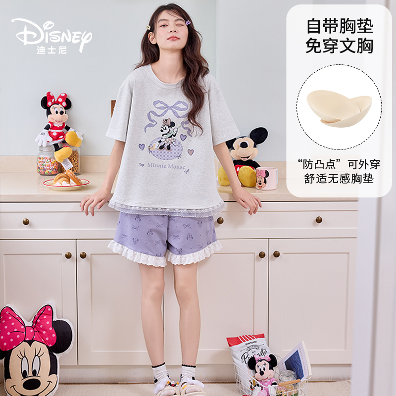 Disney/迪士尼夏季新款短袖短裤纯棉带胸垫卡通舒适家居服0271