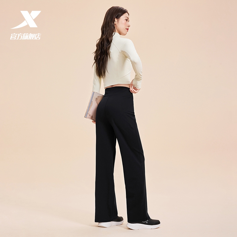 特步宽松休闲长裤女士2025秋季新款户外百搭运动裤直筒阔腿裤-D