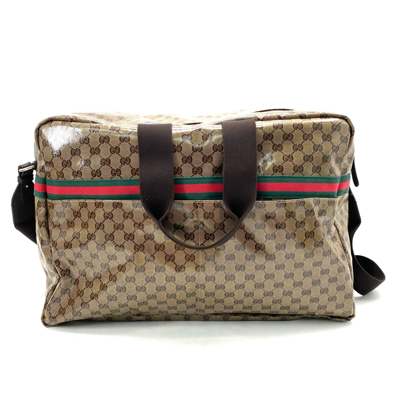 99新 GUCCI/古驰 经典老花水晶皮旅行袋 尺寸52/35