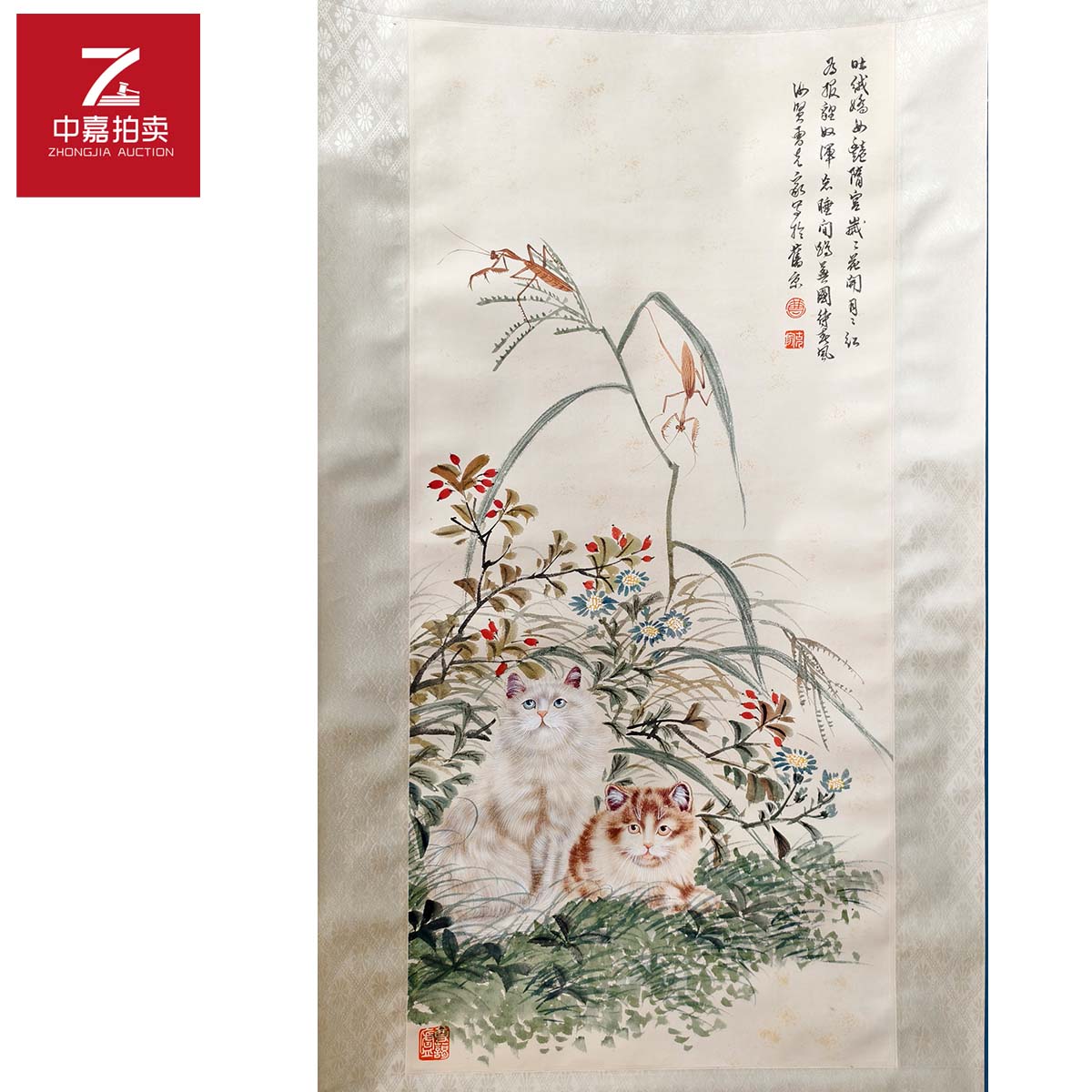 1-C曹克家绘画立轴猫43x92
