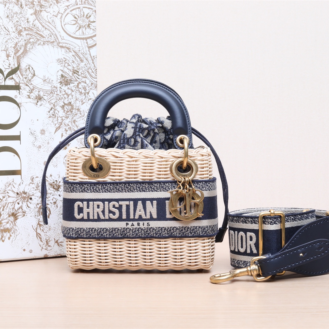 99新 DIOR/迪奥 活动 小花柳 墨蓝色 2023 柳条拼 戴妃包 min