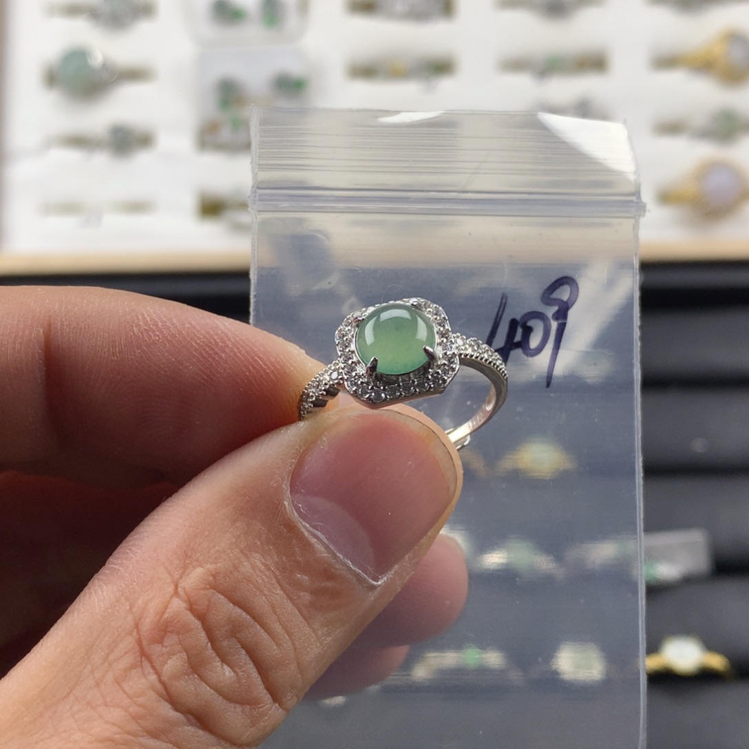 一***头翡翠银S925镀金镶嵌戒指409