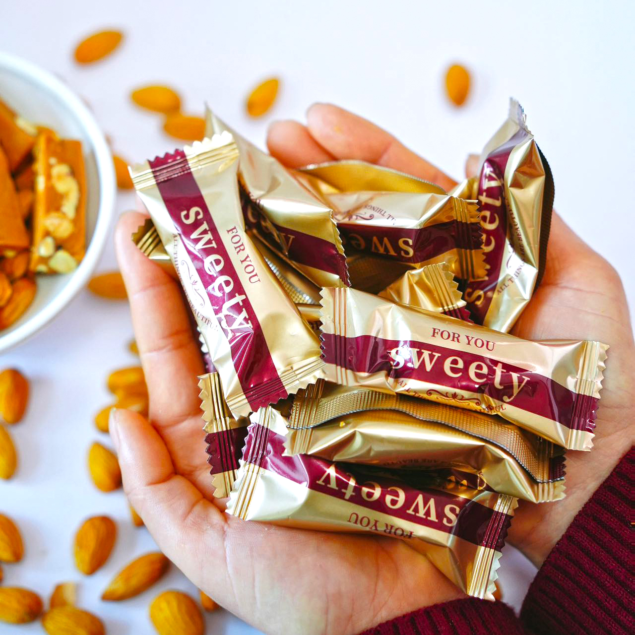 坚果太妃糖海盐toffee巴旦木大颗粒酥脆不粘牙新玫瑰口味年货年糖