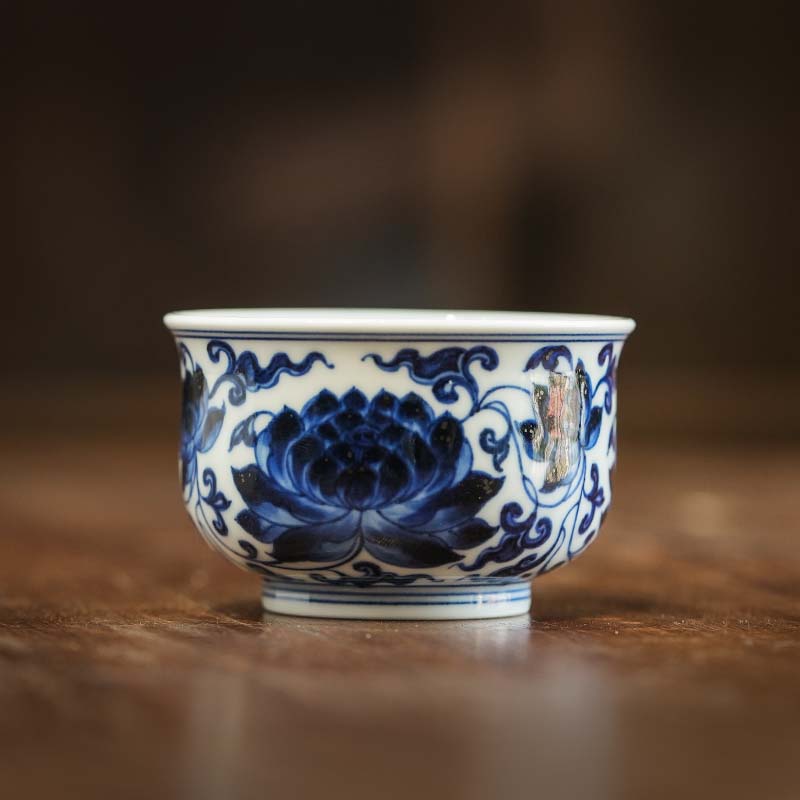 仿明青花佛莲杯子-2，缠枝茶具套组