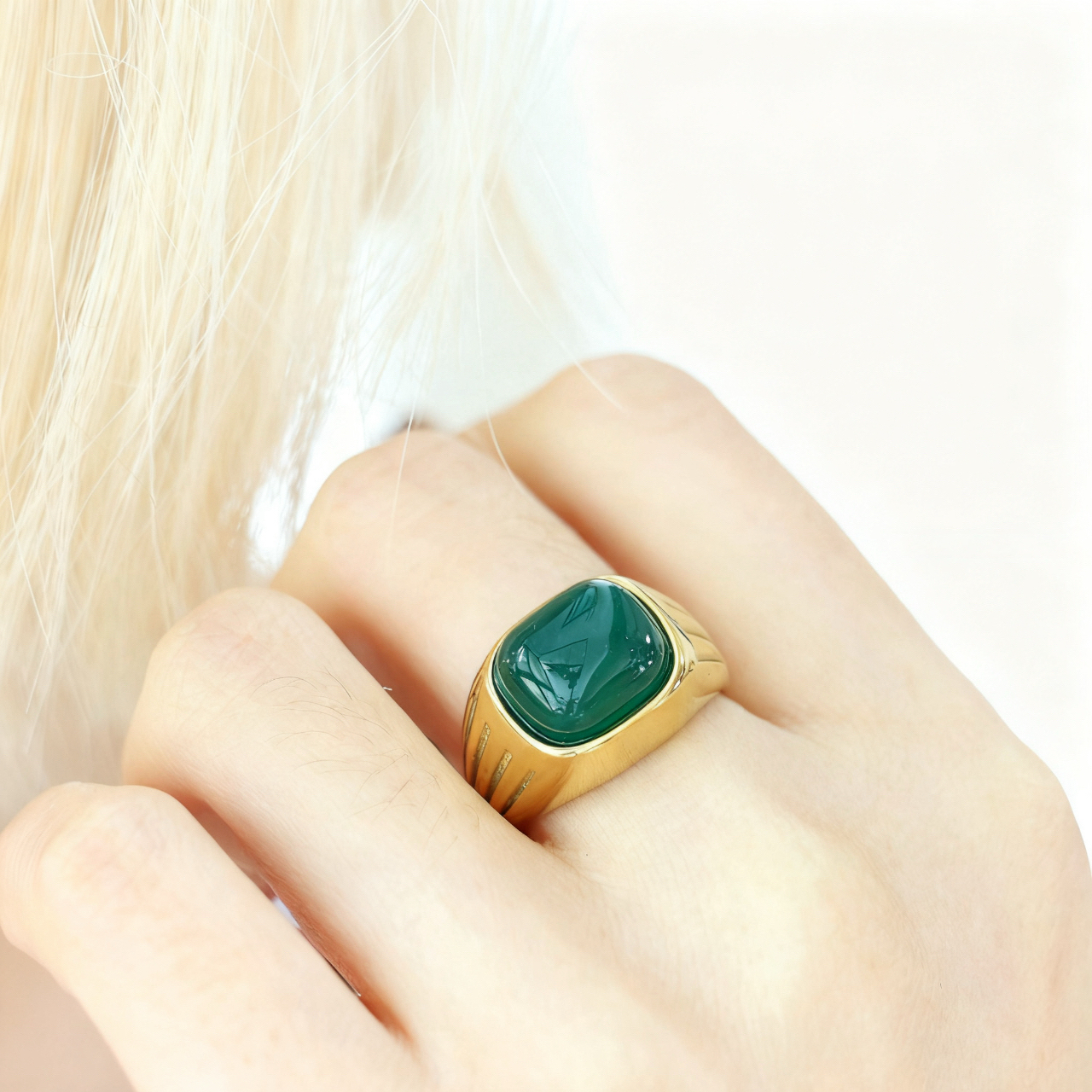 钛钢珐琅戒指 经典大气宫廷风绿色高颜值戒指Yu899