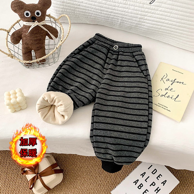 【永超蚕丝裤】双层加厚条纹裤子冬季百搭螺纹束脚口休闲裤