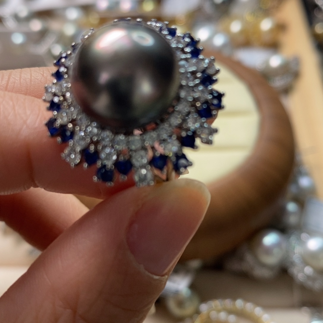 海水珍珠戒圈银S925镶嵌