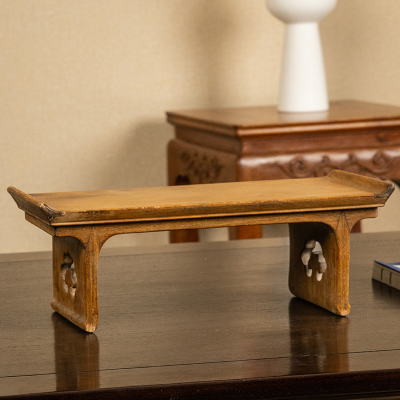 清 黄花梨一块玉透雕如意云纹翘头案中案摆件古董收藏