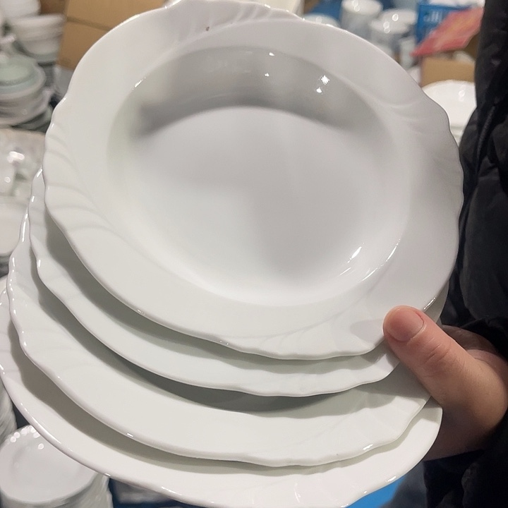 瓷片高白泥7.5英寸造型草帽汤盘四个，包邮