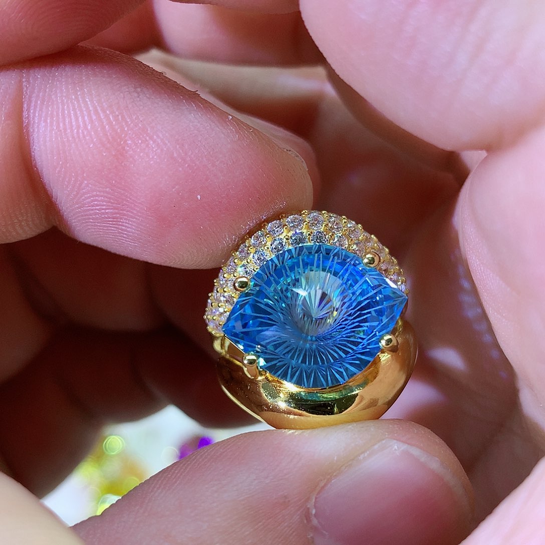 托帕石戒指银S925镶嵌