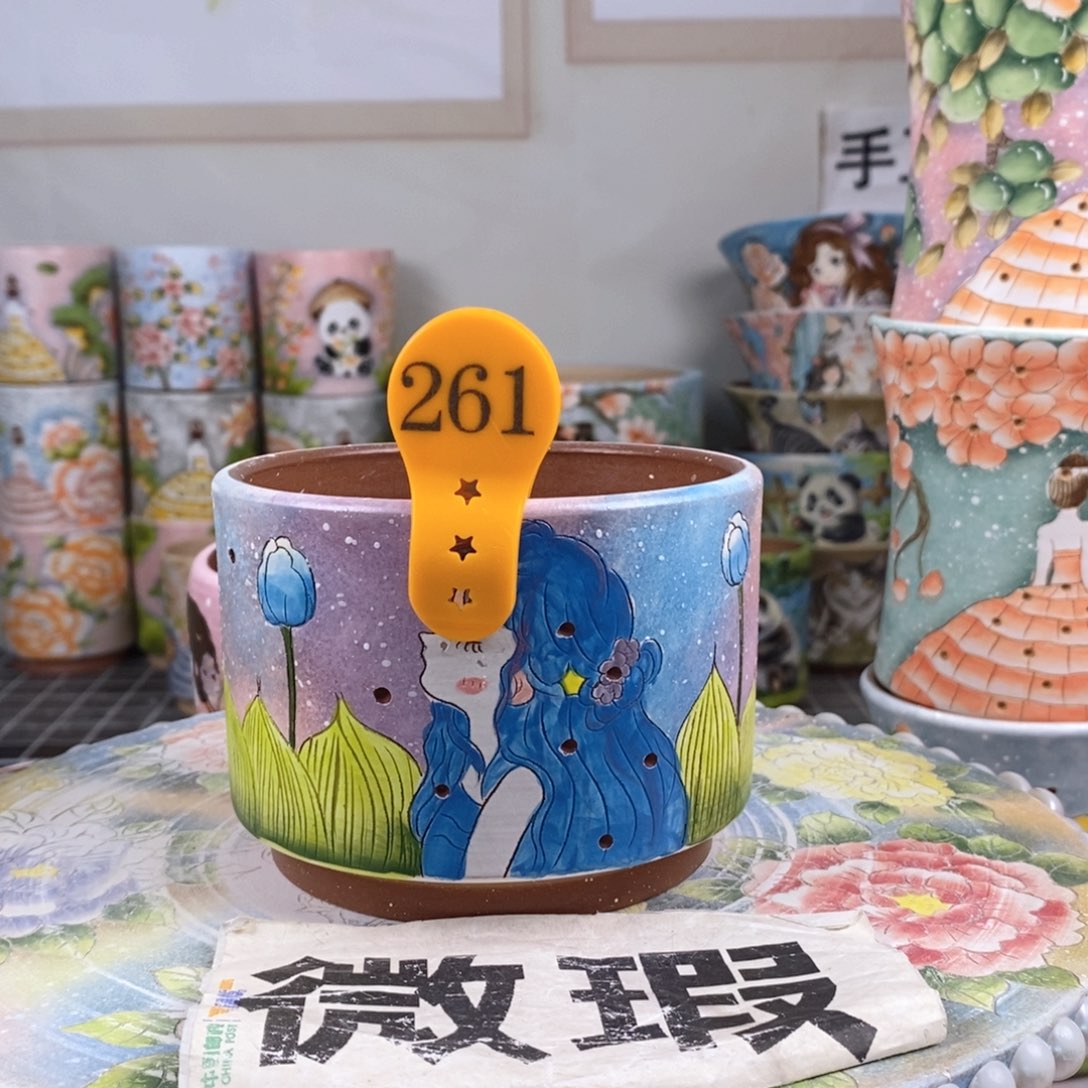 紫砂花盆红陶手绘盆