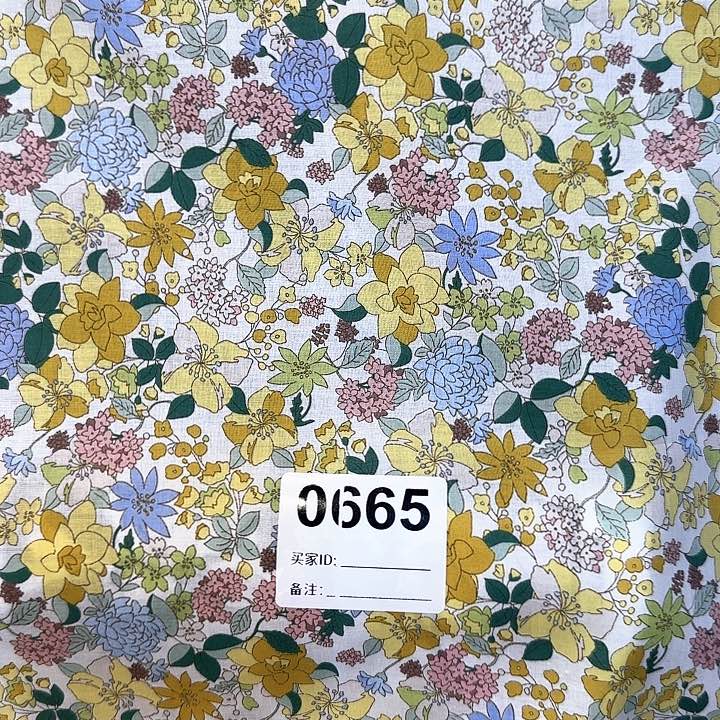JP 0665北高60支高支棉白底黄花半米*110
