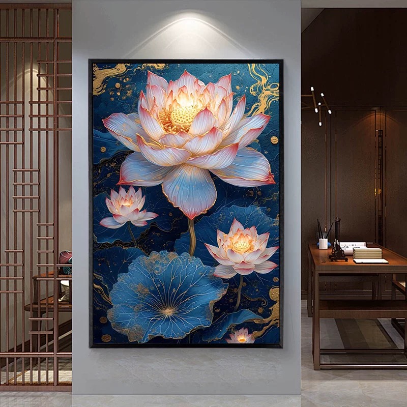 禅意荷花|数字油画diy真心遮盖六代颜料填色涂色手绘礼物油彩装饰