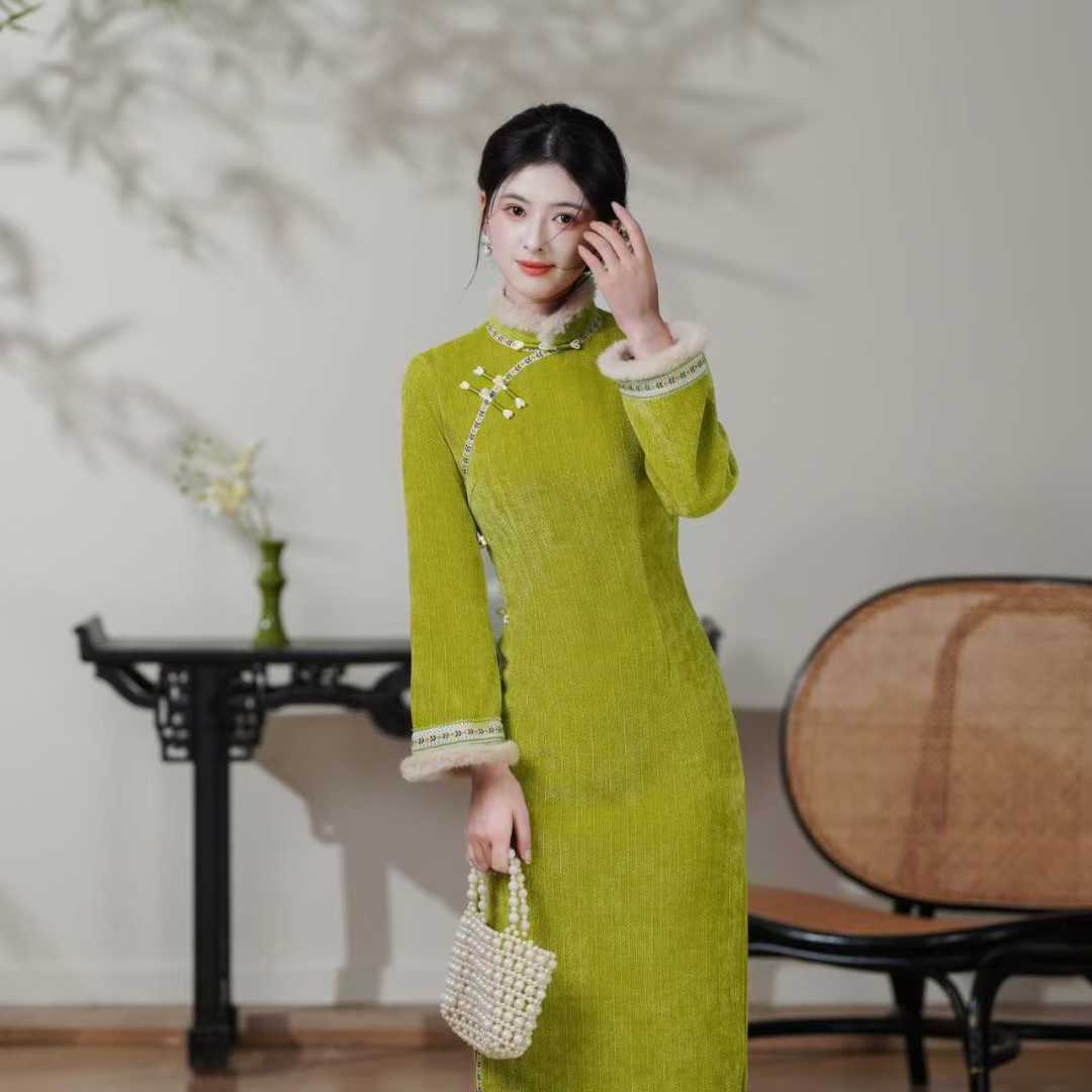 加绒加厚秋冬款新中式国风旗袍裙子爆款2025新款礼服连衣裙气质