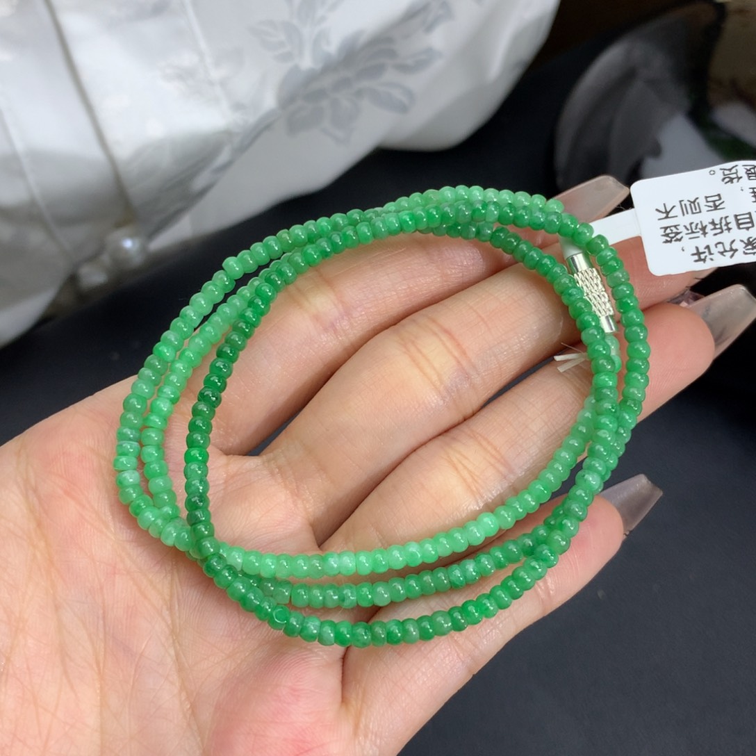 翡翠手链未镶嵌卡3胶润果绿算盘项链