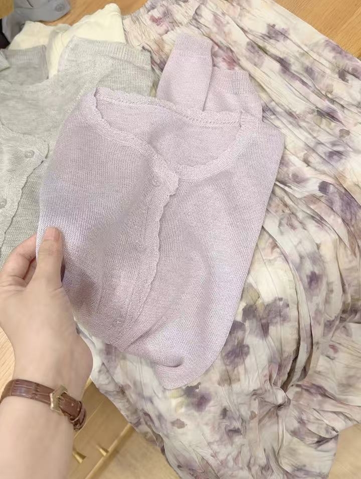 七言家巨好看！夏日ins穿搭香芋紫清凉感花边开衫8