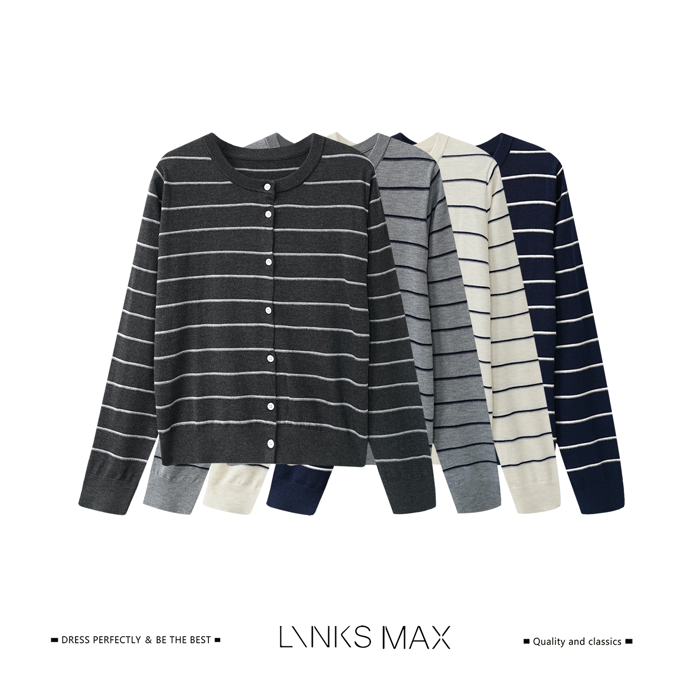 Links Max【路飞专属】微量真丝羊毛慵懒感条纹撞色针织开衫53620