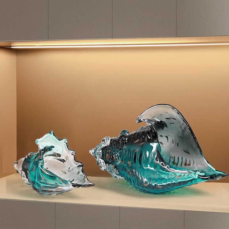 德国高档琉璃海螺摆件轻奢客厅玄关办公室创意饰品装饰玻璃工艺品