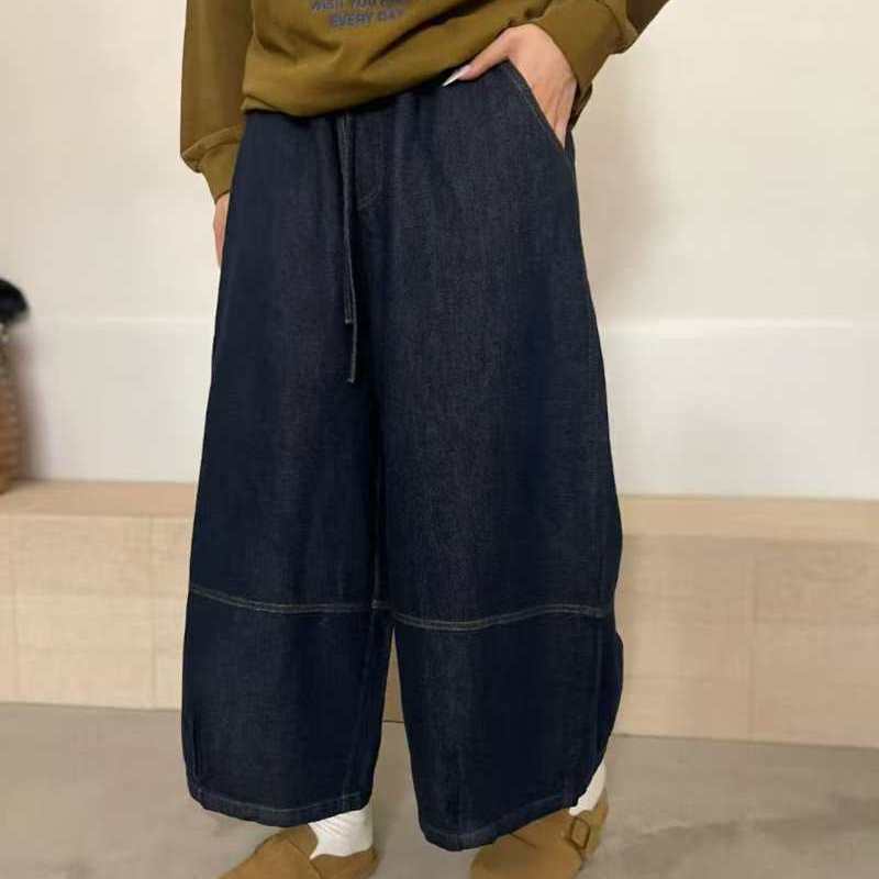 讠木35615牛仔裤阔腿宽松女2025新款休闲大码松紧腰秋季潮慵懒风