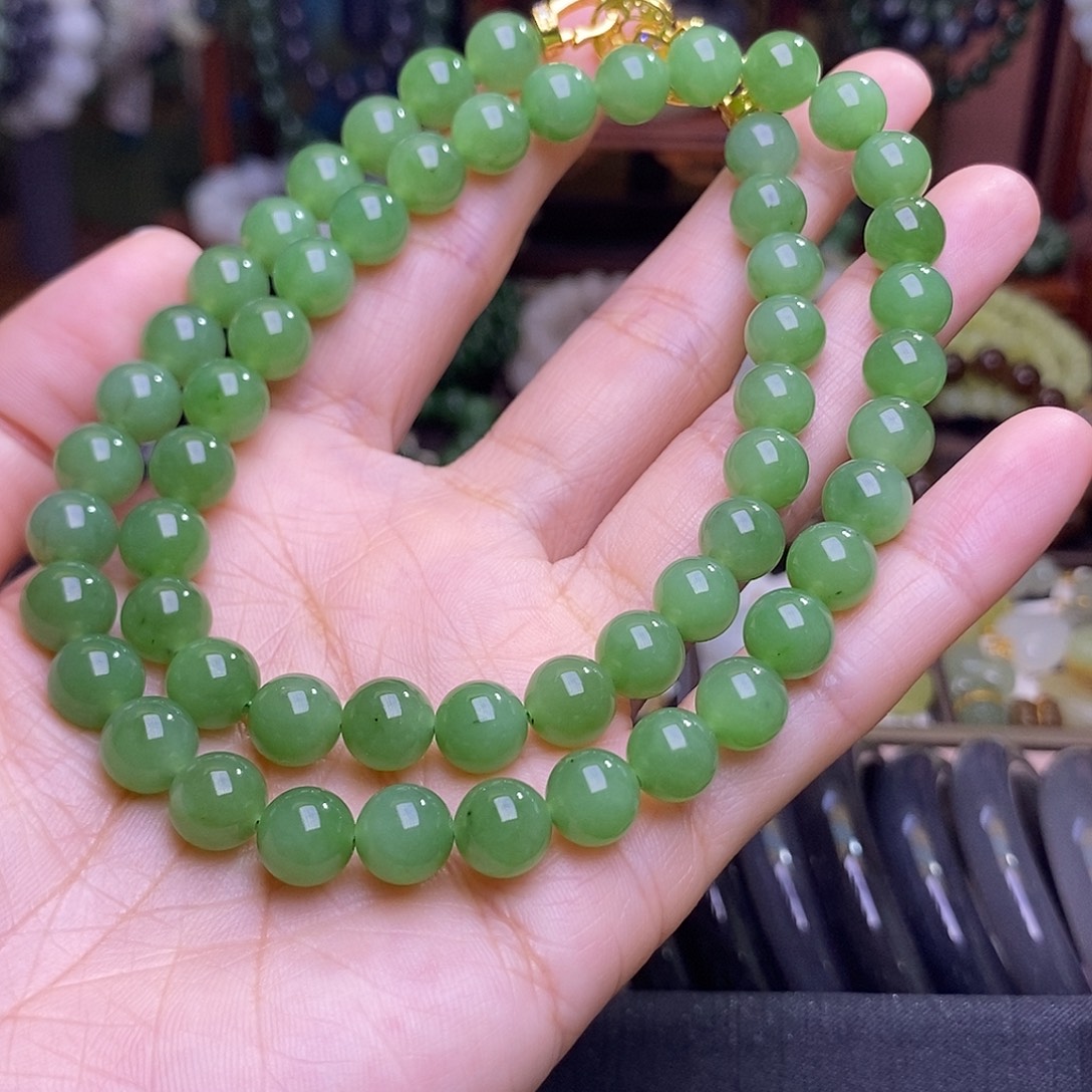 和田玉未镶嵌颈饰碧玉苹果绿项链约8