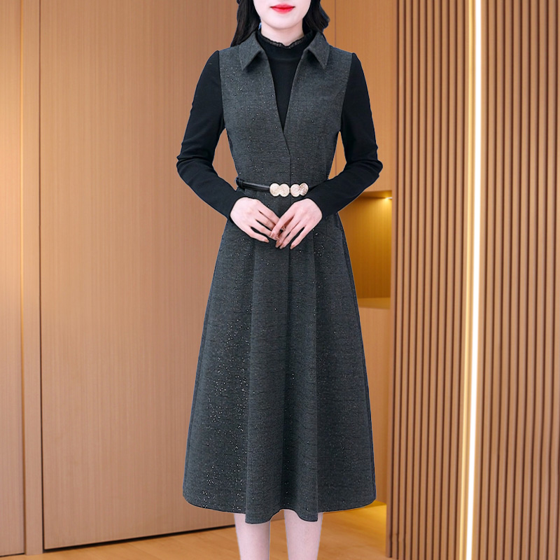 优雅新款气质时尚大气减龄休闲收腰显瘦连衣裙23986-LS