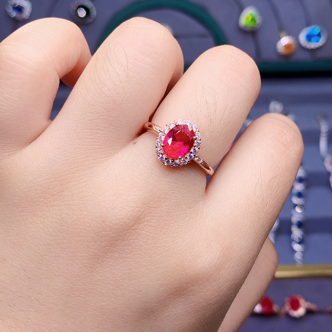 红宝石戒指银S925镶嵌