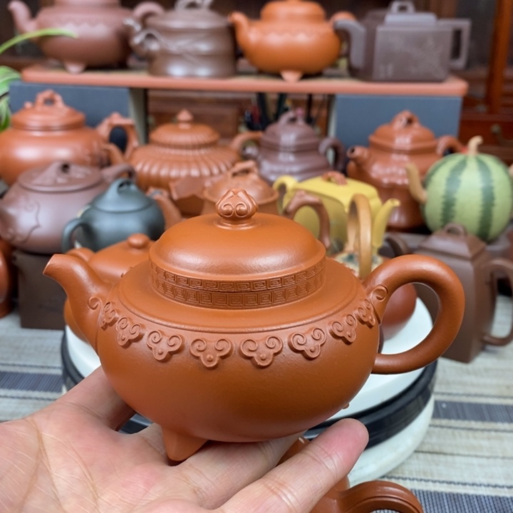 紫砂茶壶云肩如意200-300cc原矿赵庄朱泥