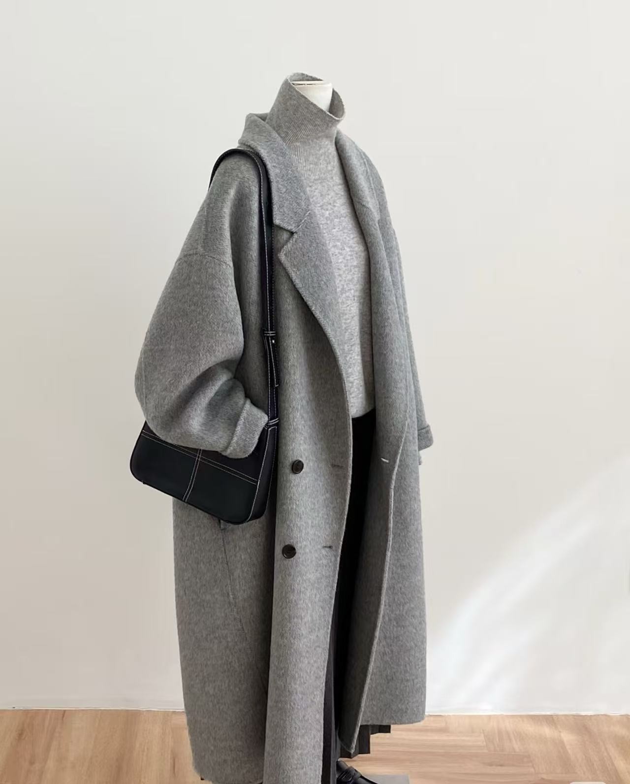 301-600韩版长款双面羊毛大衣秋冬时尚气质网红款中长款休闲百搭