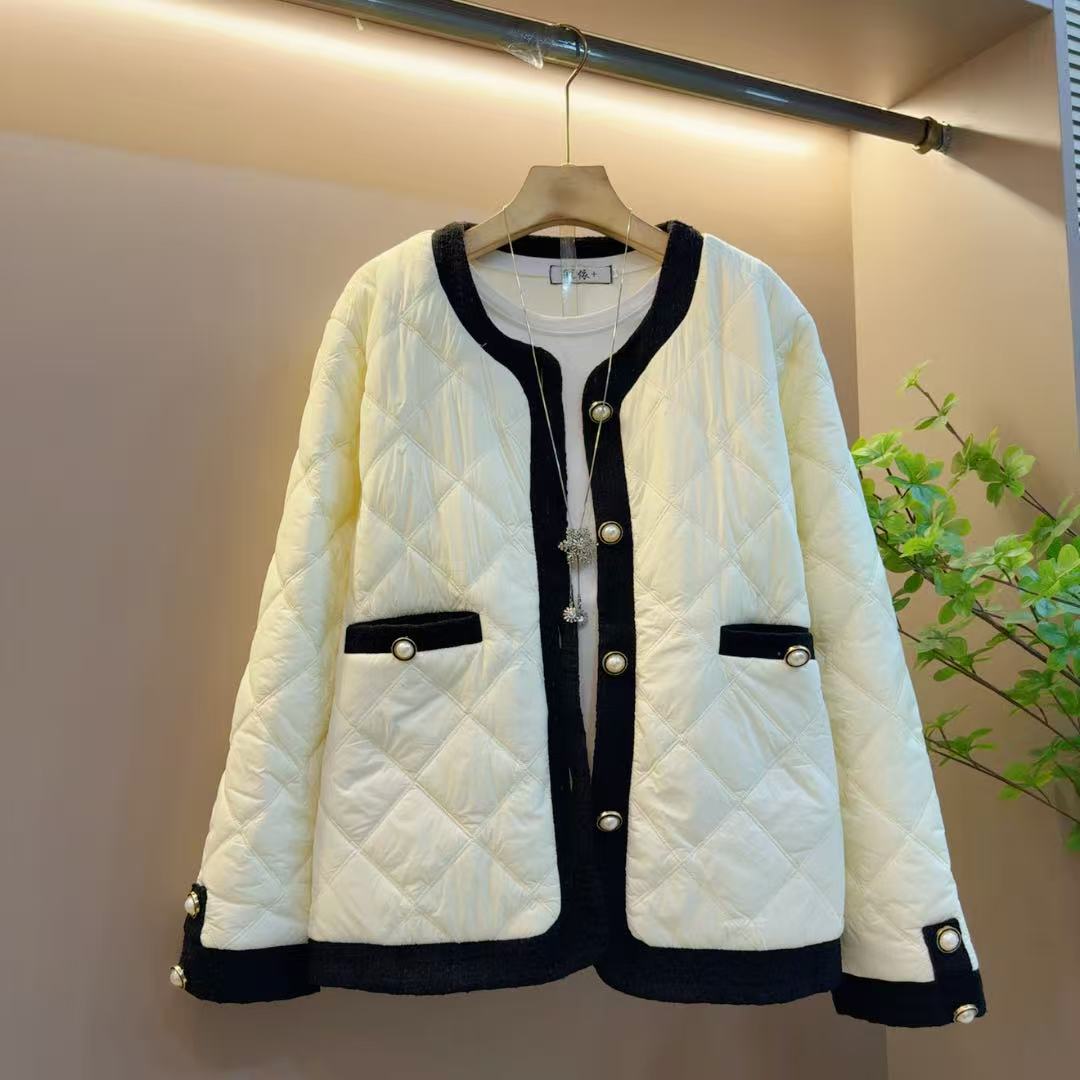 小香风高档菱格气质显瘦时尚拼接棉服