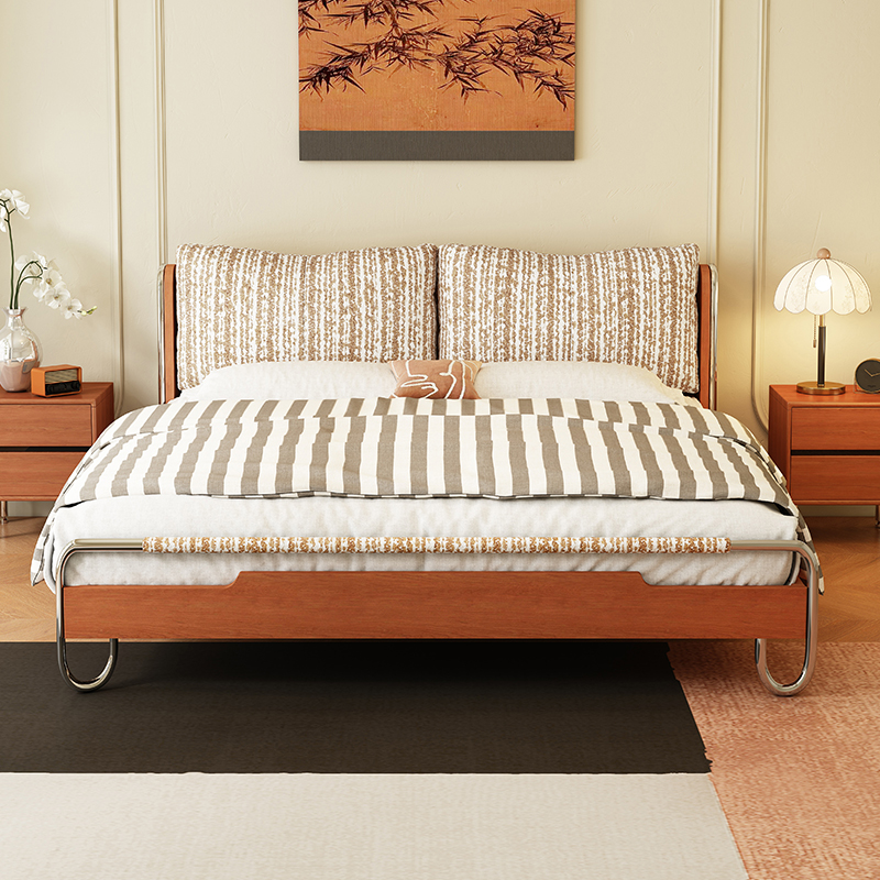 双旦流影床中古风实木可拆洗软包床卧室1米8双人大床法式复古新款