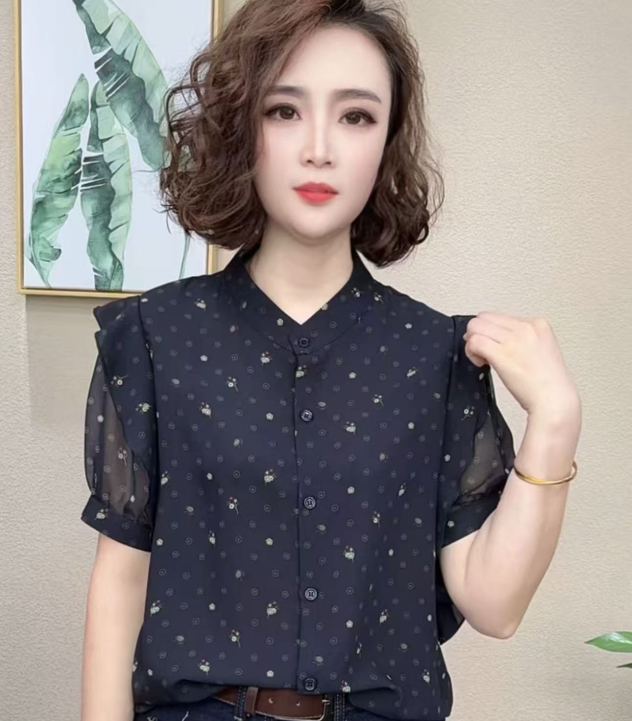 2025新款时尚洋气百搭减龄显瘦立领短袖T恤#873