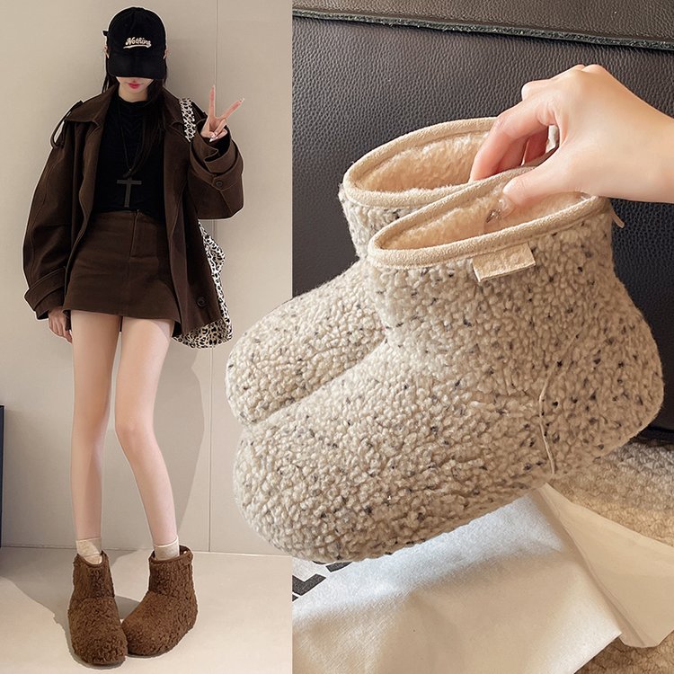 冬季套筒保暖内增高厚底短靴短筒百搭加绒短靴子