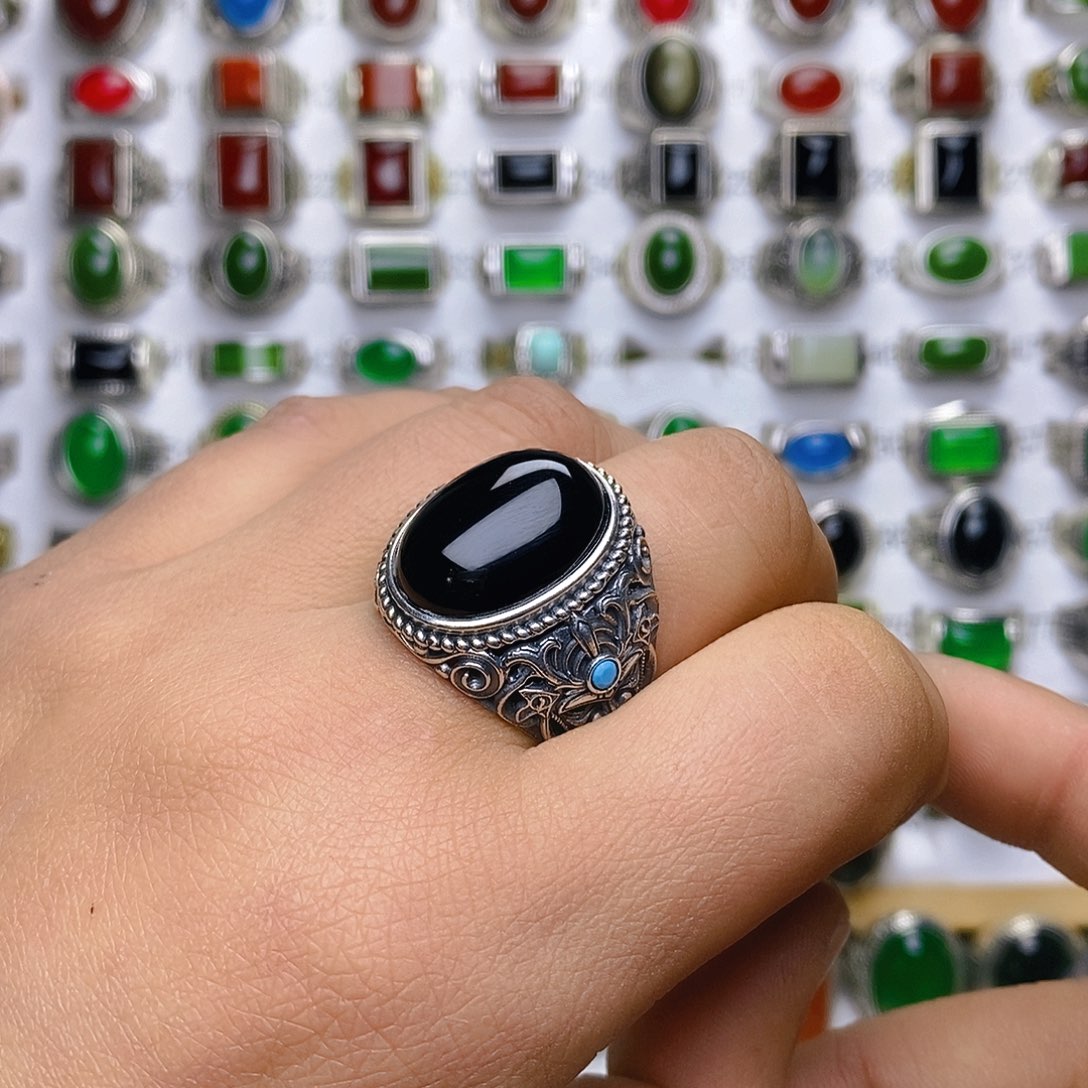 玛瑙/玉髓戒指银S925镶嵌