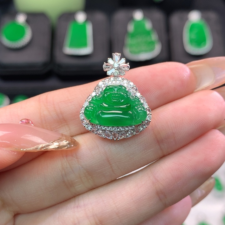 翡翠吊坠(不含链)18K金镶嵌