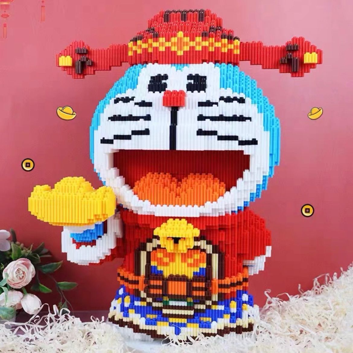 【暑期专属】财神哆啦A梦叮当猫积木拼装益智玩具办公室桌面摆件