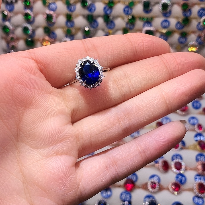 蓝宝石戒指银S925镶嵌11