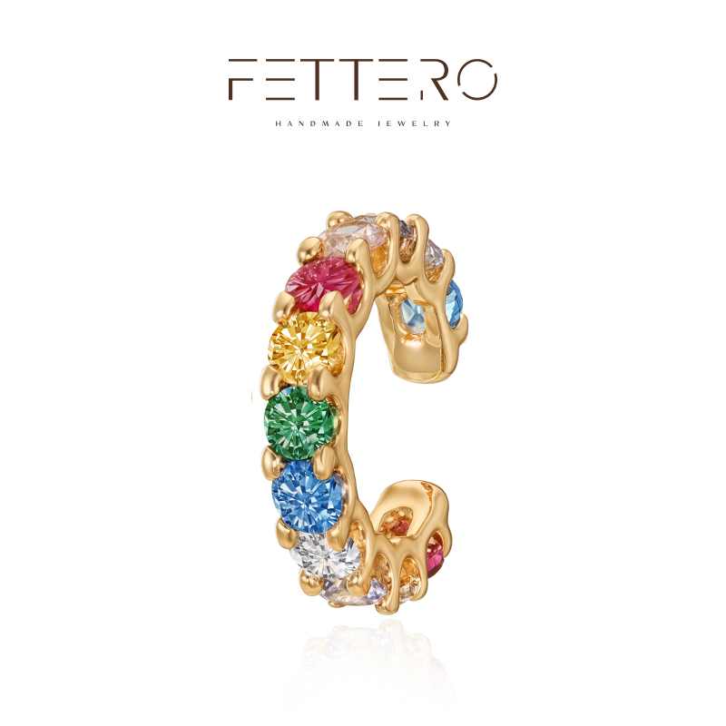 fettero 铜合金耳饰 【金色7彩圆钻耳夹】彩色镶嵌气质复古炫彩