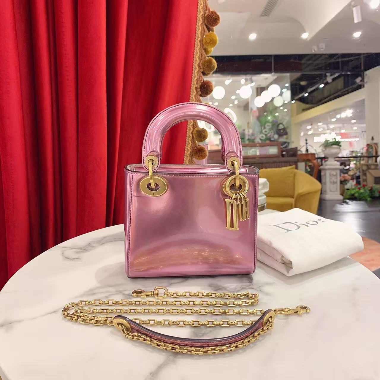 95新 DIOR/迪奥 GGS戴妃三格紫色金扣镜面单肩包19244430
