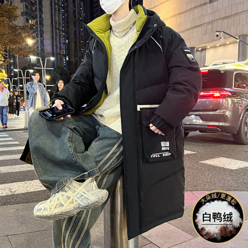 青少年冬季中长款羽绒服男高中初中学生加厚外套潮牌帅气大童冬装