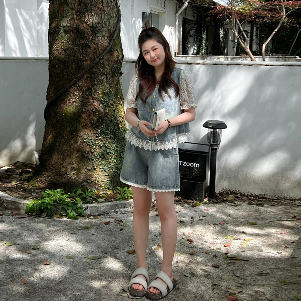 楠序【薄荷夏天】源子微胖女装 2025年夏装时尚休闲两件套装YZ36013