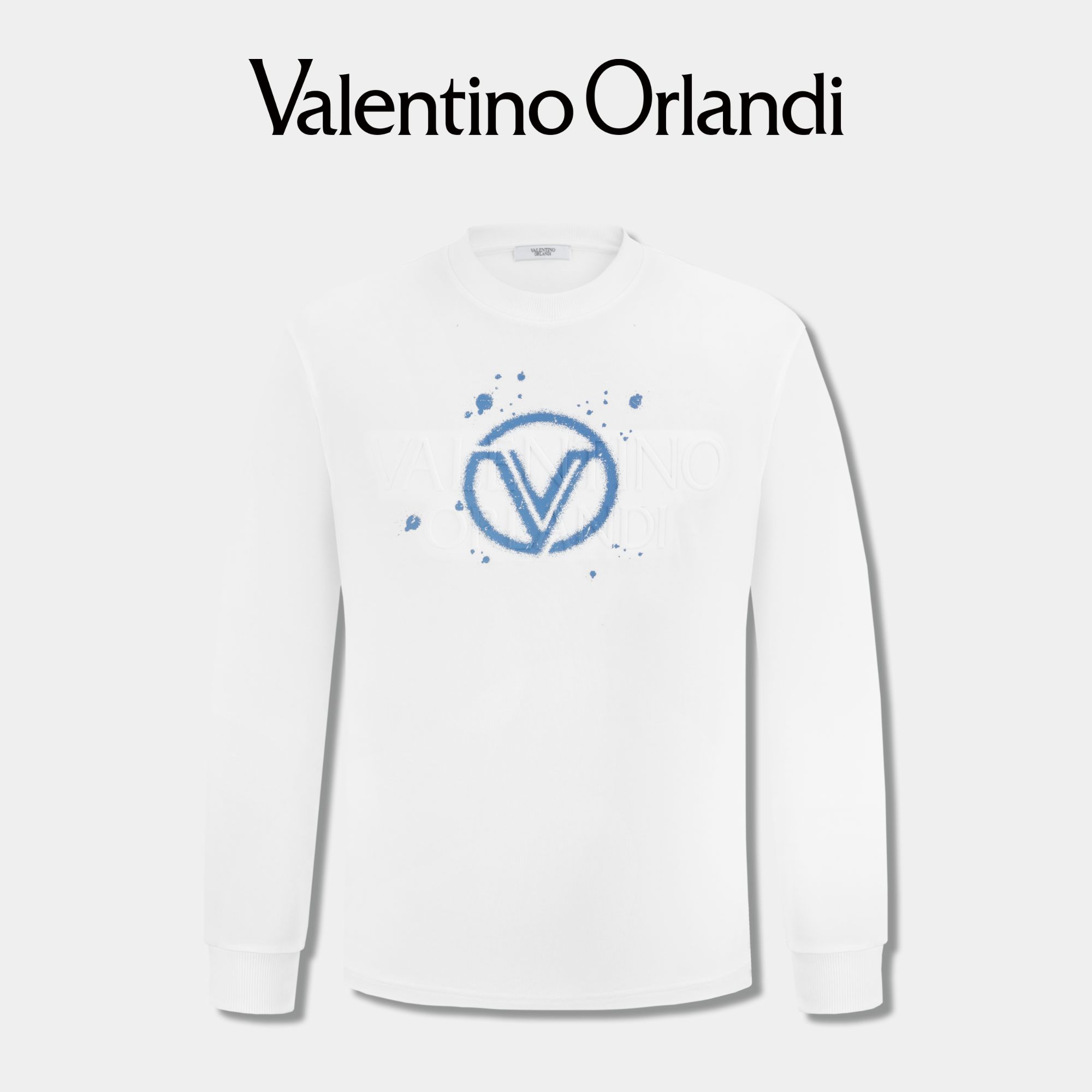 Valentino orlandi男士秋冬B版时尚百搭立体钢印印花圆领长袖T恤