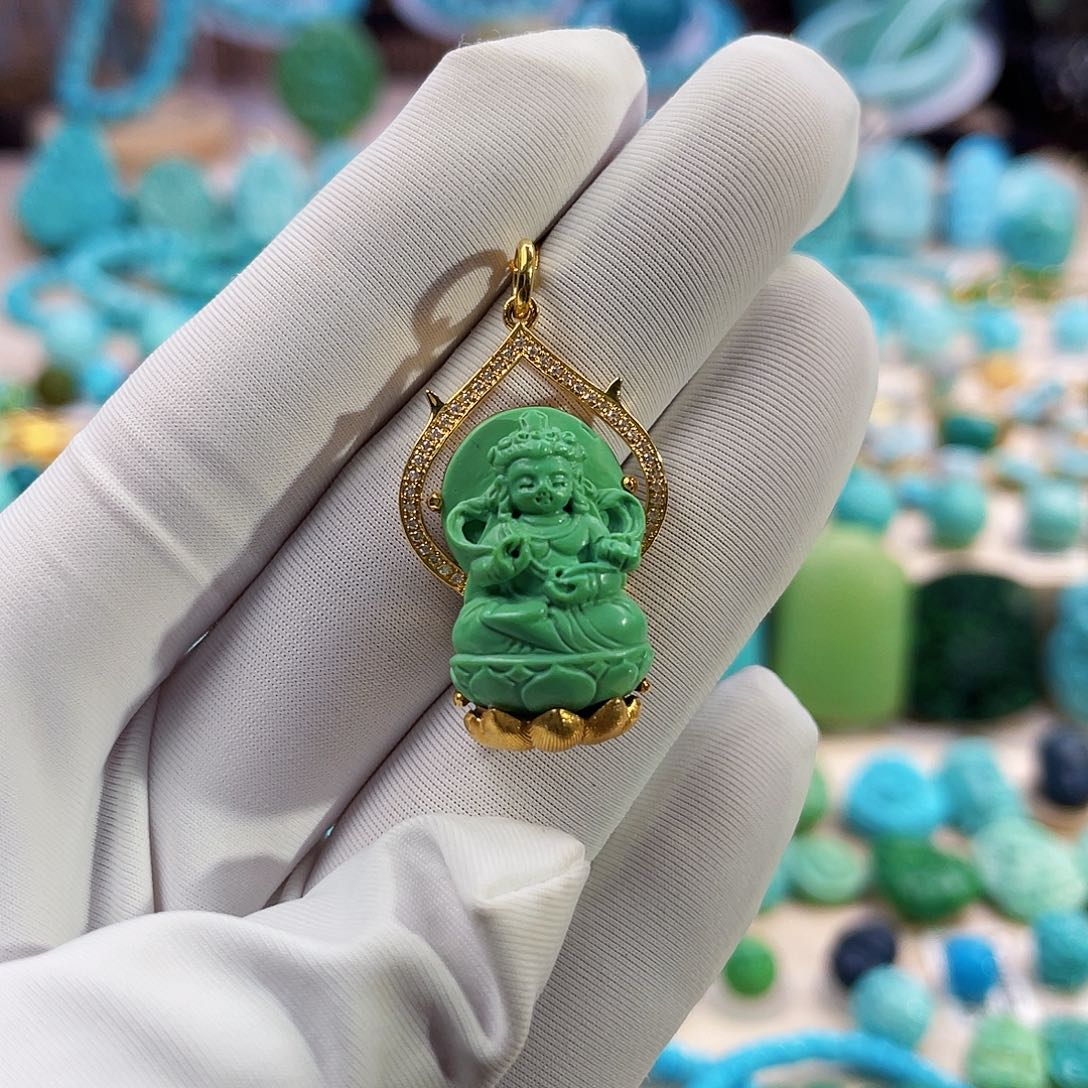 绿松石珠宝奇石18K金镶嵌喵**宝